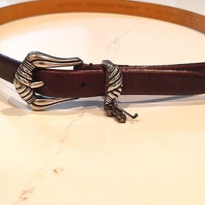 Bill Adler Studio Brown Leather Western Belt with Silver Golf Charms Vintage